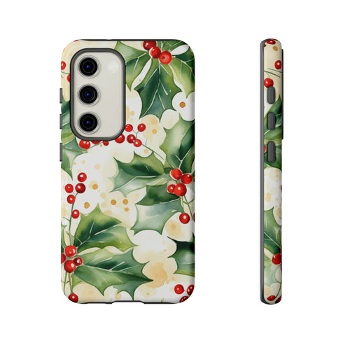 Christmas Holly on a Golden Background - Impact Resistant Phone Case Samsung Galaxy S23 Glossy